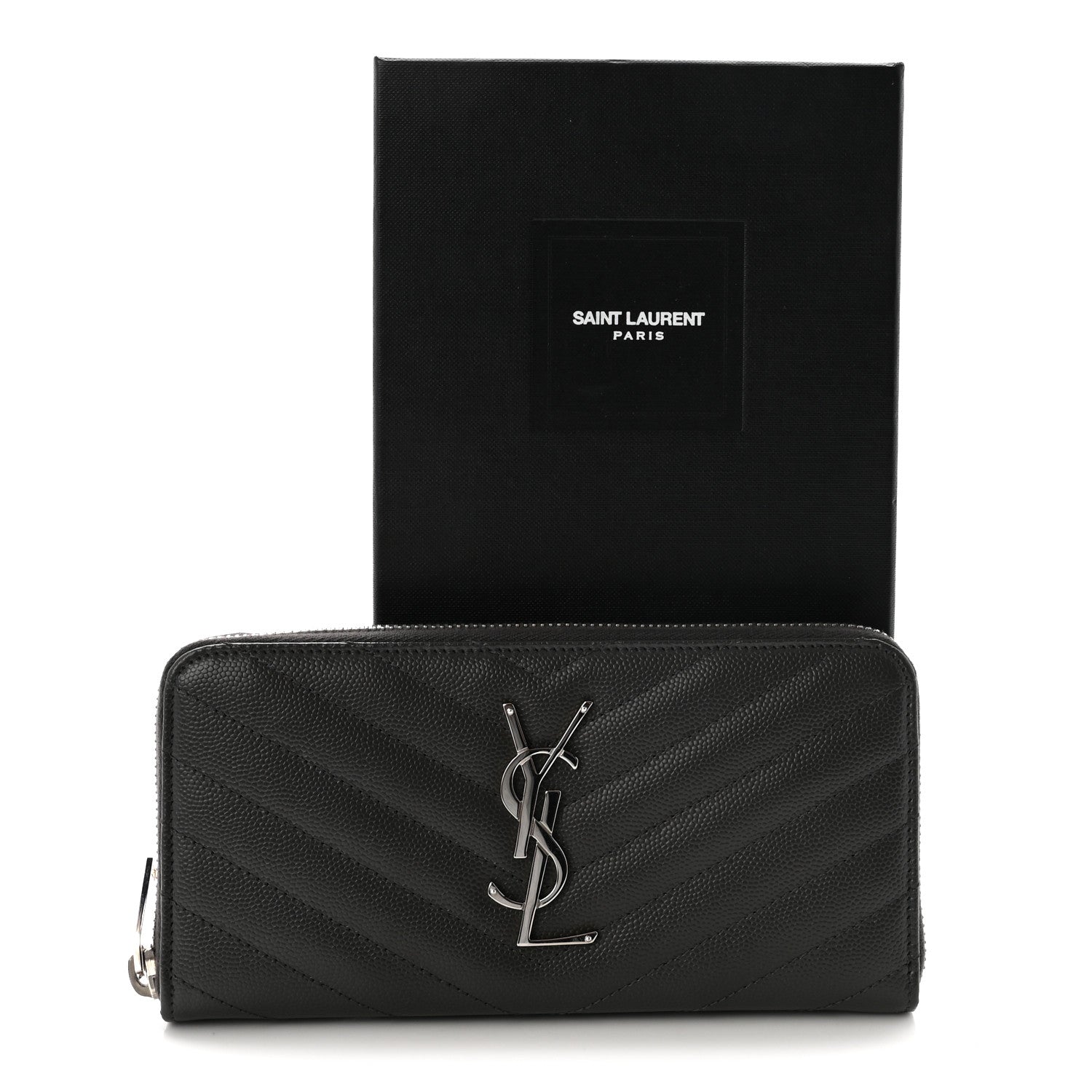 Saint Laurent Grain De Poudre Matelasse Chevron Monogram Zip Around Wallet Earth 7 of 7