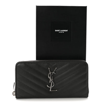 Saint Laurent Grain De Poudre Matelasse Chevron Monogram Zip Around Wallet Earth 7 of 7