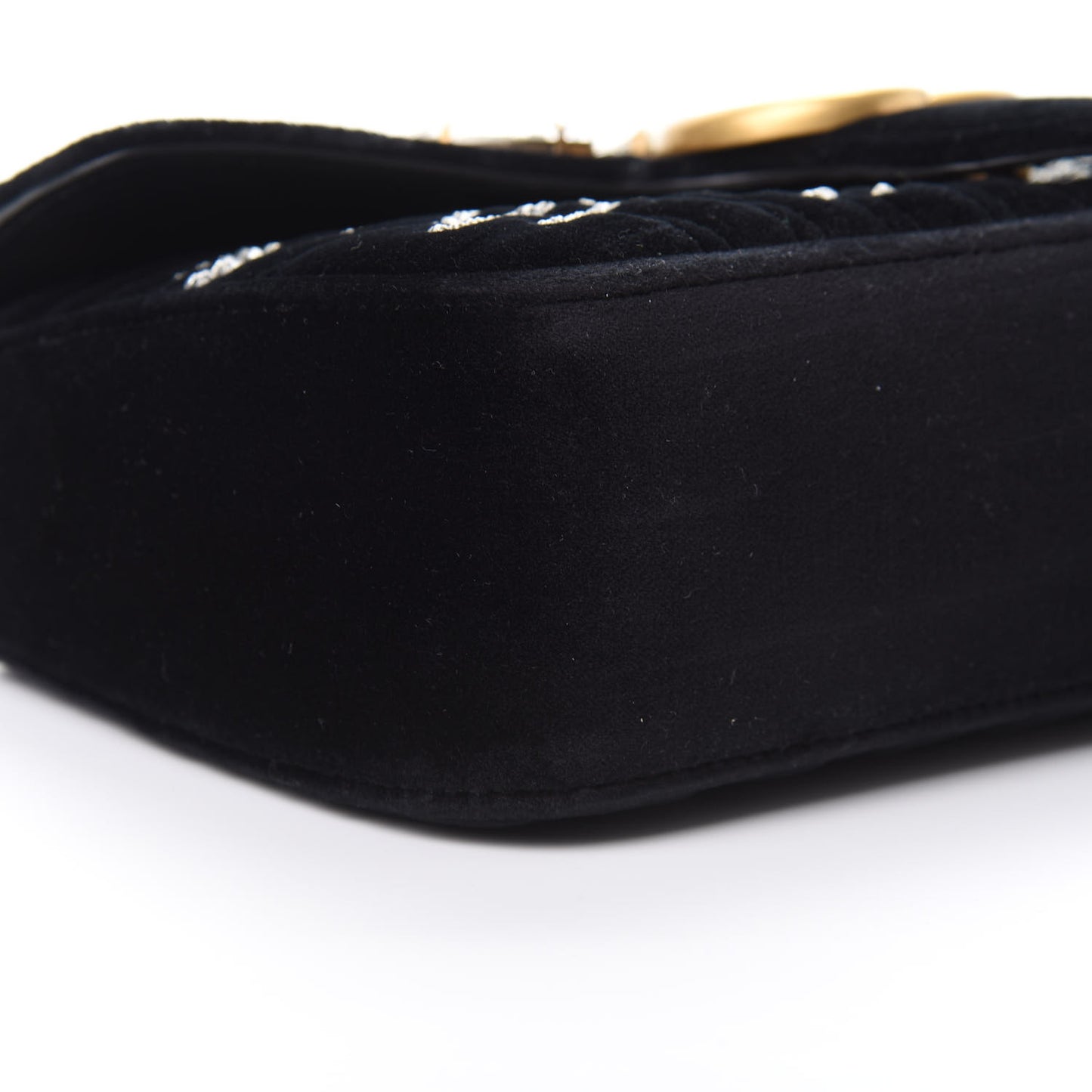 Velvet Matelasse Marquise Crystals Embroidered Small GG Marmont Shoulder Bag Black