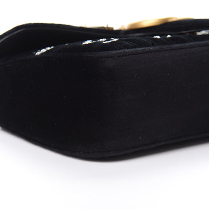 Gucci Velvet Matelasse Marquise Crystals Embroidered Small GG Marmont Shoulder Bag Black 9 of 10