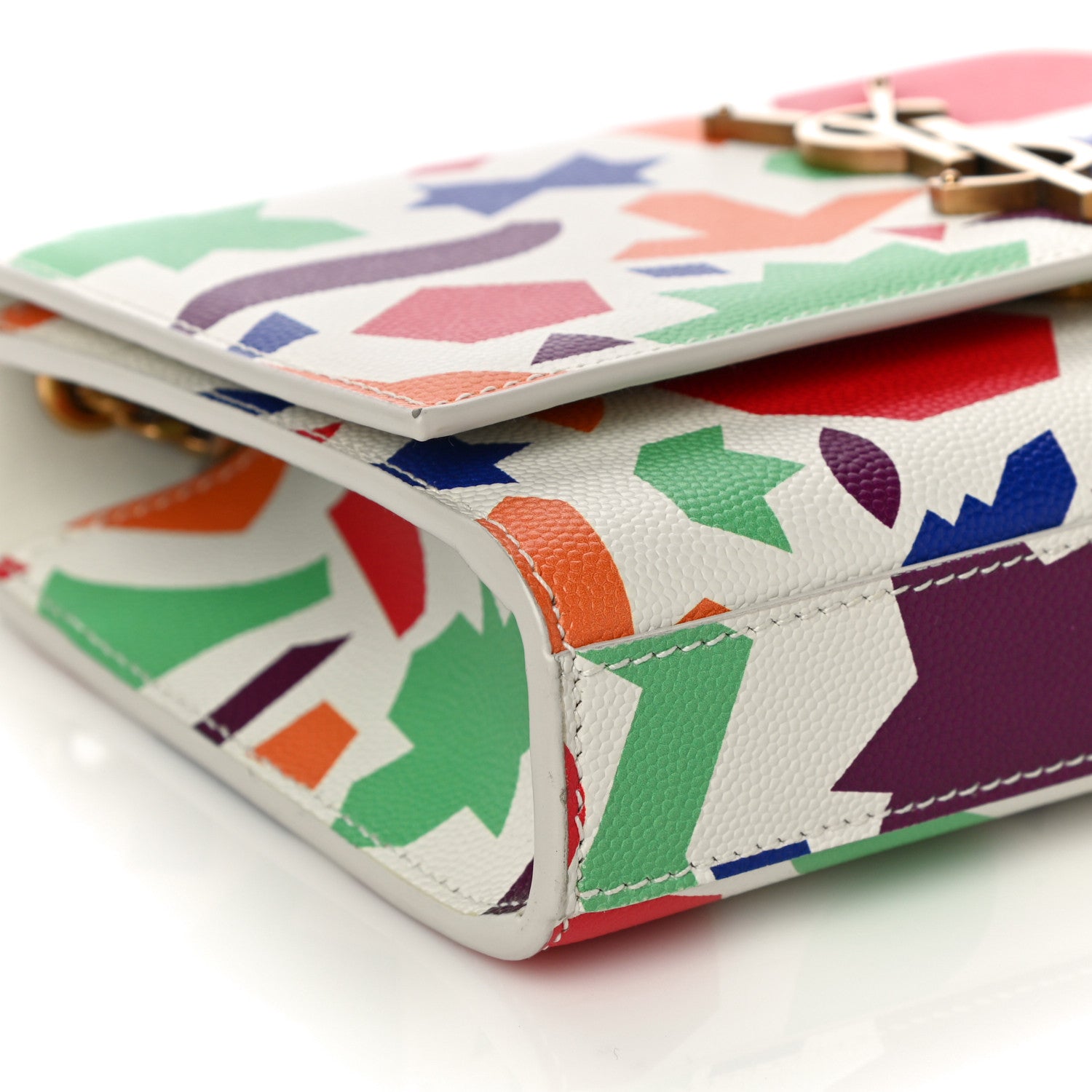 Saint Laurent Grain De Poudre Small Classic Monogram Shapes Print Kate Satchel White 9 of 10