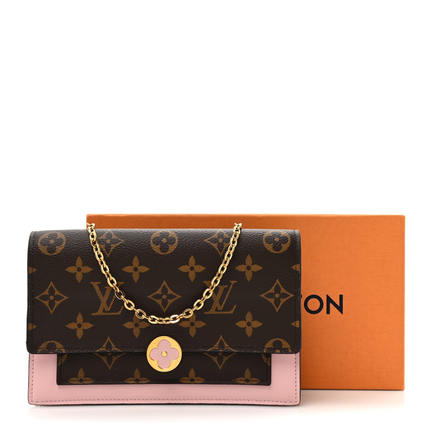 Monogram Flore Chain Wallet Rose Ballerine