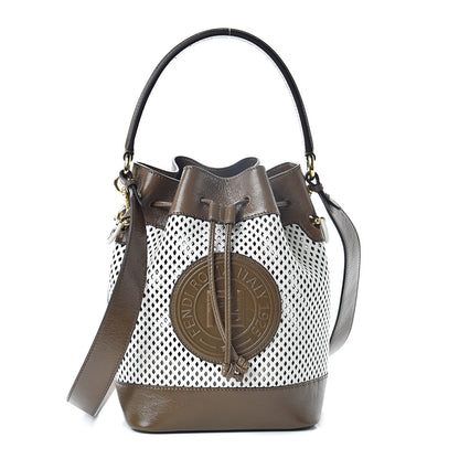 Fendi Vitello Liberty Glossy Lambskin F is Fendi Perforated Large Mon Tresor Bucket Bag White Ice Rust Maya 1 of 11