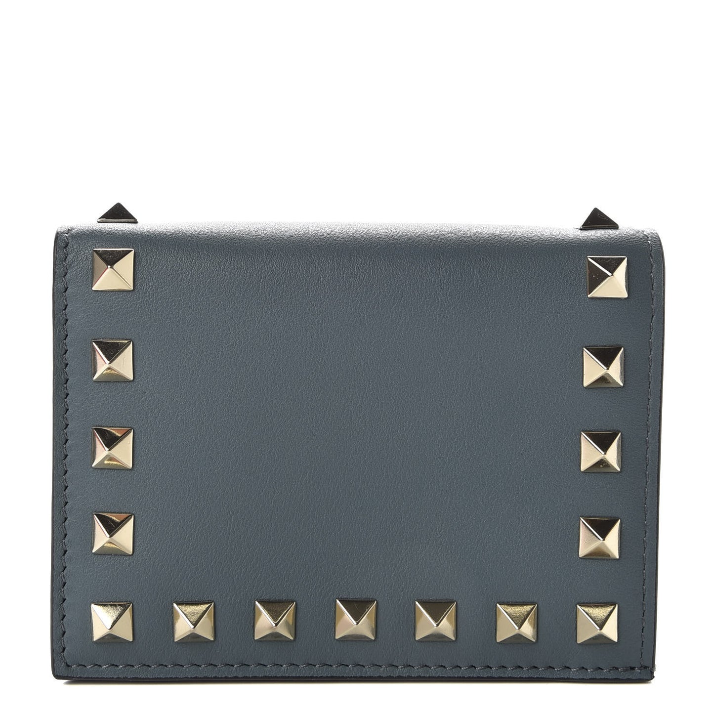 Calfskin Rockstud French Flap Wallet Sarcelle