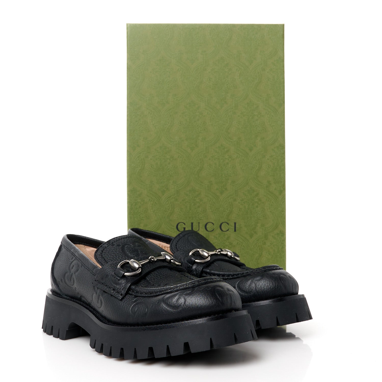 Gucci Piuma Calfskin GG Embossed Horsebit Platform Lug Sole 20mm Loafers 37 Black 12 of 12