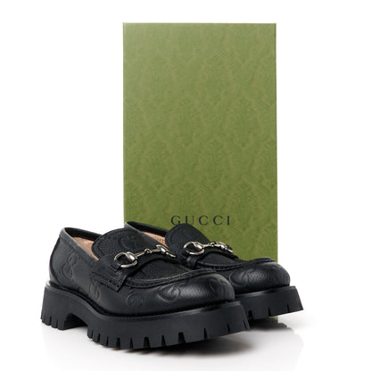 Gucci Piuma Calfskin GG Embossed Horsebit Platform Lug Sole 20mm Loafers 37 Black 12 of 12