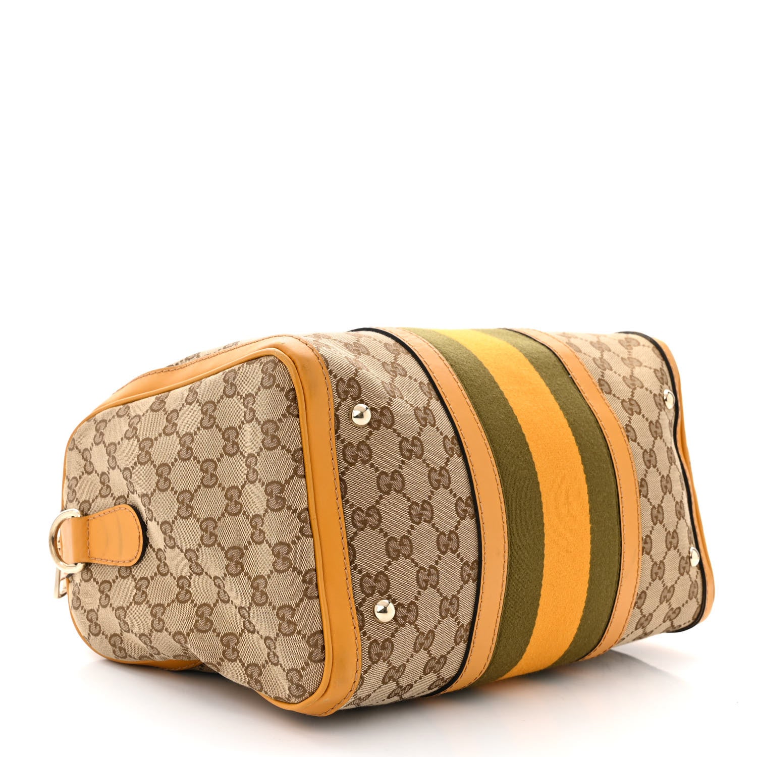 Gucci Monogram Selleria Calfskin Vintage Web Medium Boston Beige Ebony Yellow 4 of 14