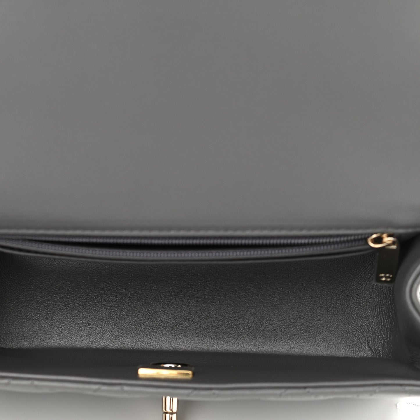 Lambskin Quilted Mini Top Handle Rectangular Flap Dark Grey