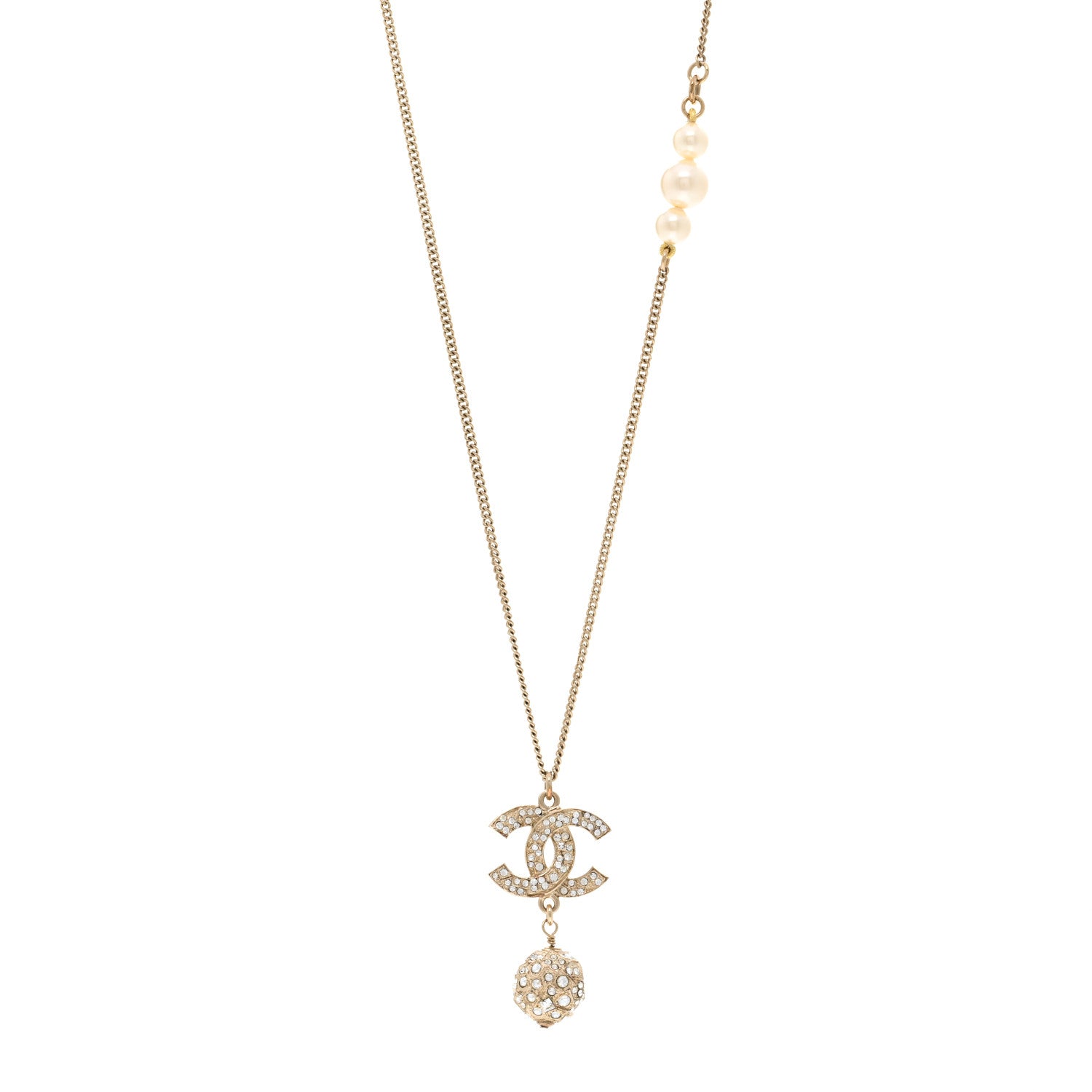 Chanel Pearl Crystal CC Pendant Necklace Gold 1 of 4