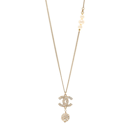 Chanel Pearl Crystal CC Pendant Necklace Gold 1 of 4