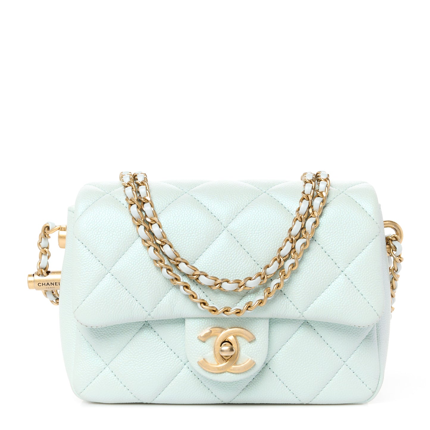 Iridescent Caviar Quilted Mini My Perfect Flap Light Green