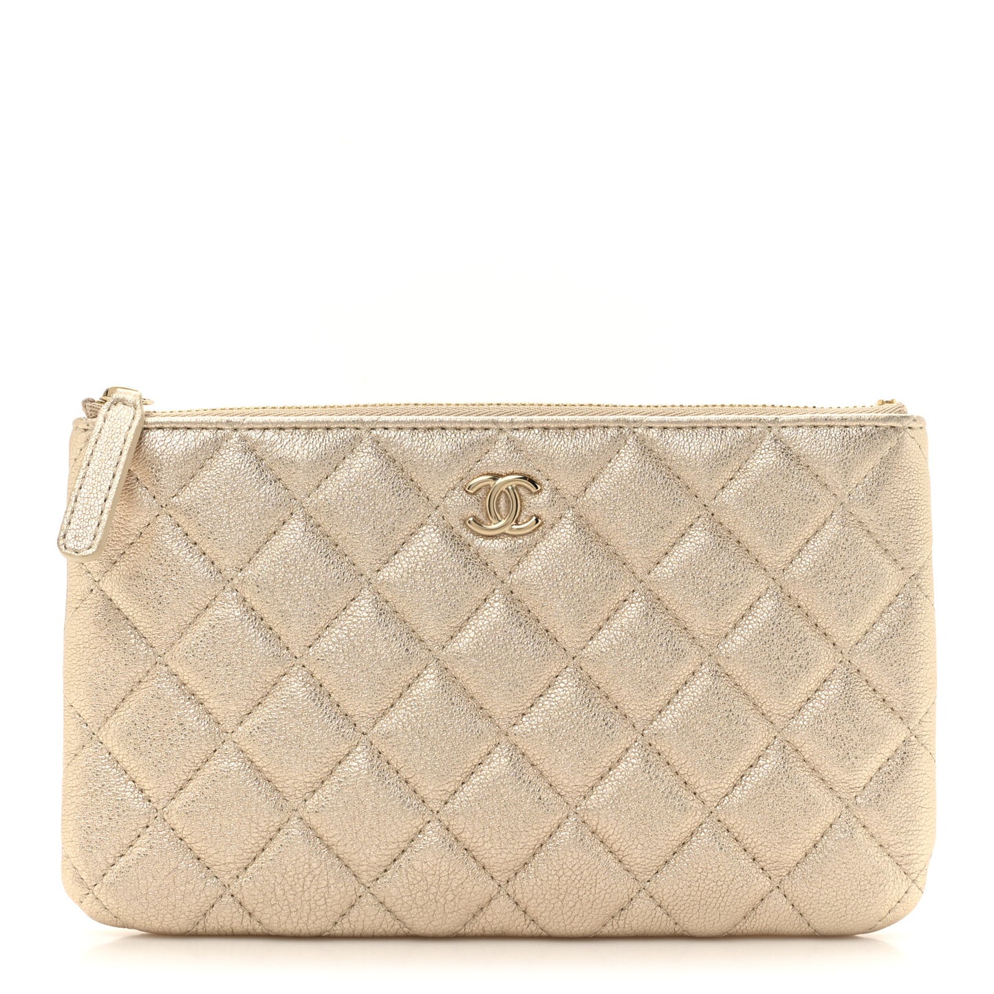 Metallic Lambskin Quilted Cosmetic Case Gold