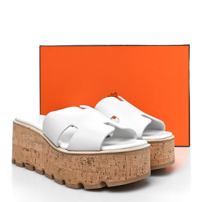 Hermes Calfskin Cork Eze 30 Sandals 37 White 9 of 9