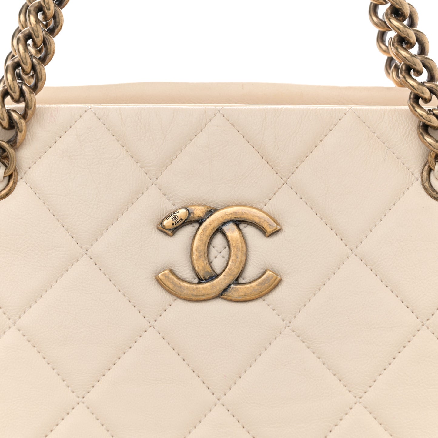 Calfskin Quilted Small Crown Tote Beige