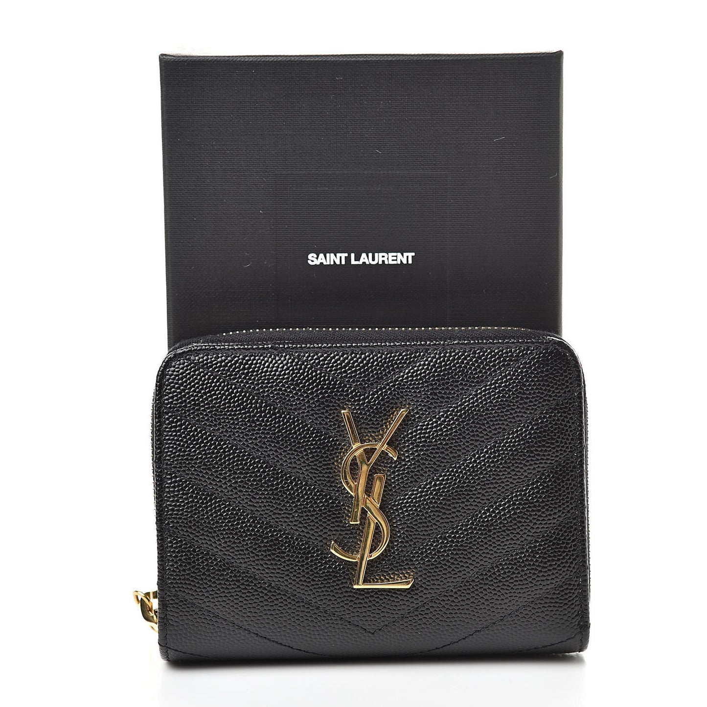 Grain De Poudre Matelasse Chevron Monogram Compact Zip Around Wallet Black