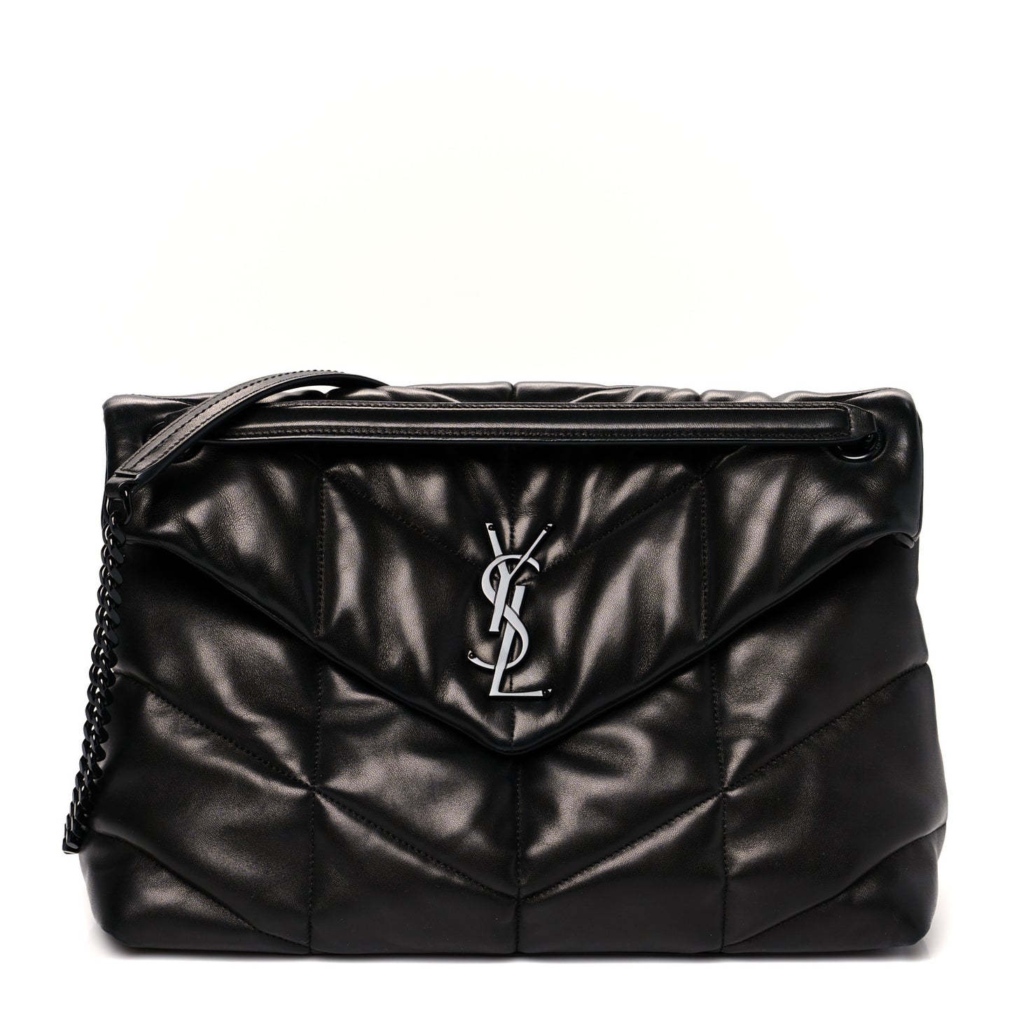 Lambskin Quilted Medium Loulou Puffer Monogram Chain Satchel Black