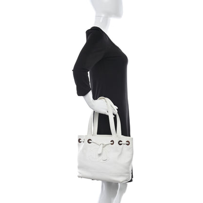 Chanel Caviar Wood Drawstring Bucket Bag White 2 of 15