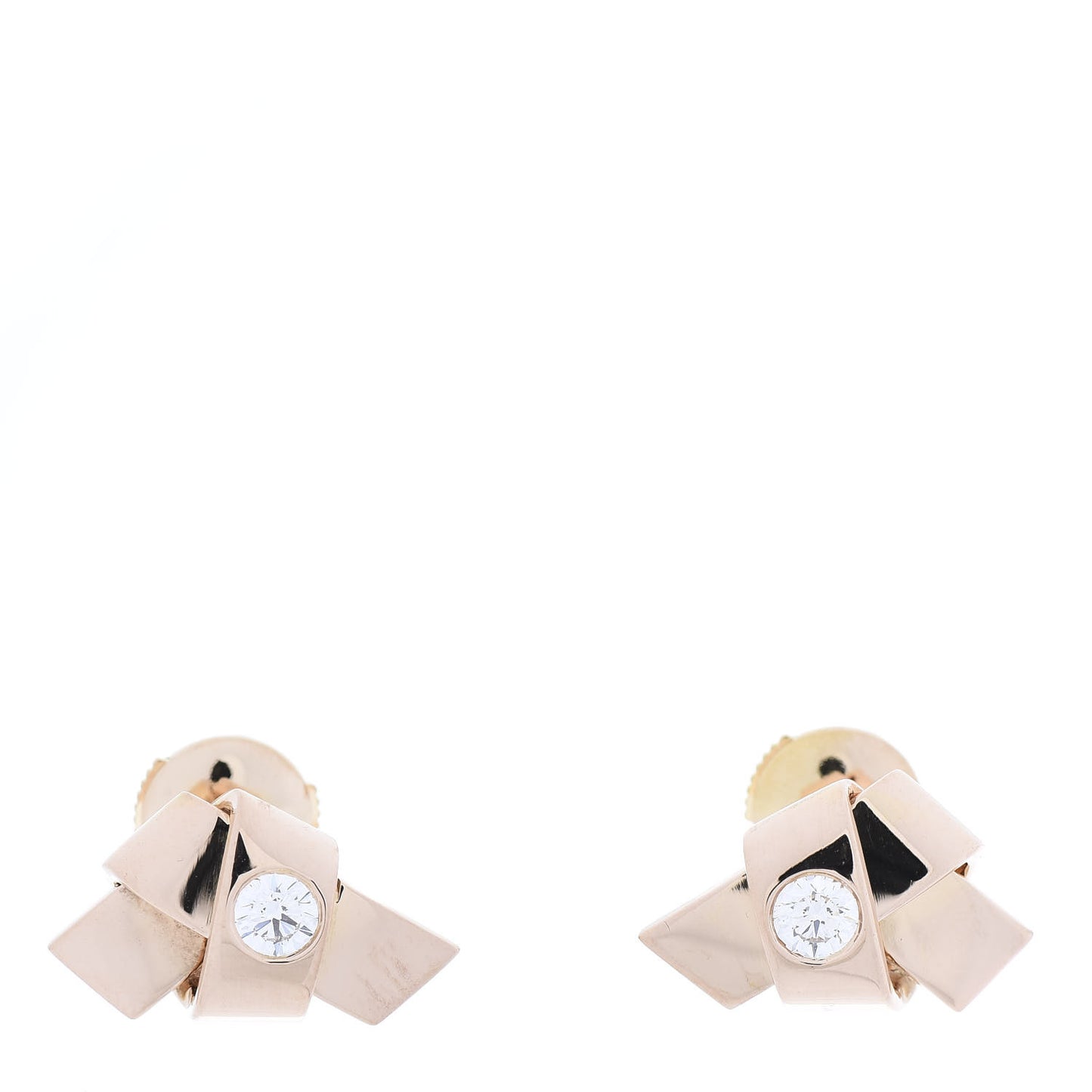 18K Pink Gold Diamond Ribbon Knot Earrings