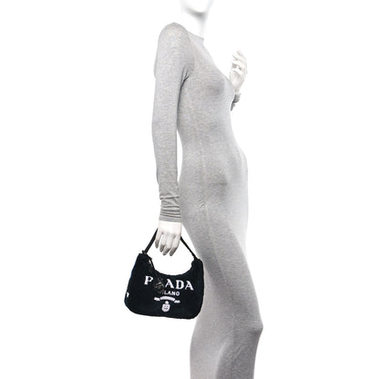 Prada Terry Cloth Mini Re-Edition 2000 Bag Black White 2 of 9