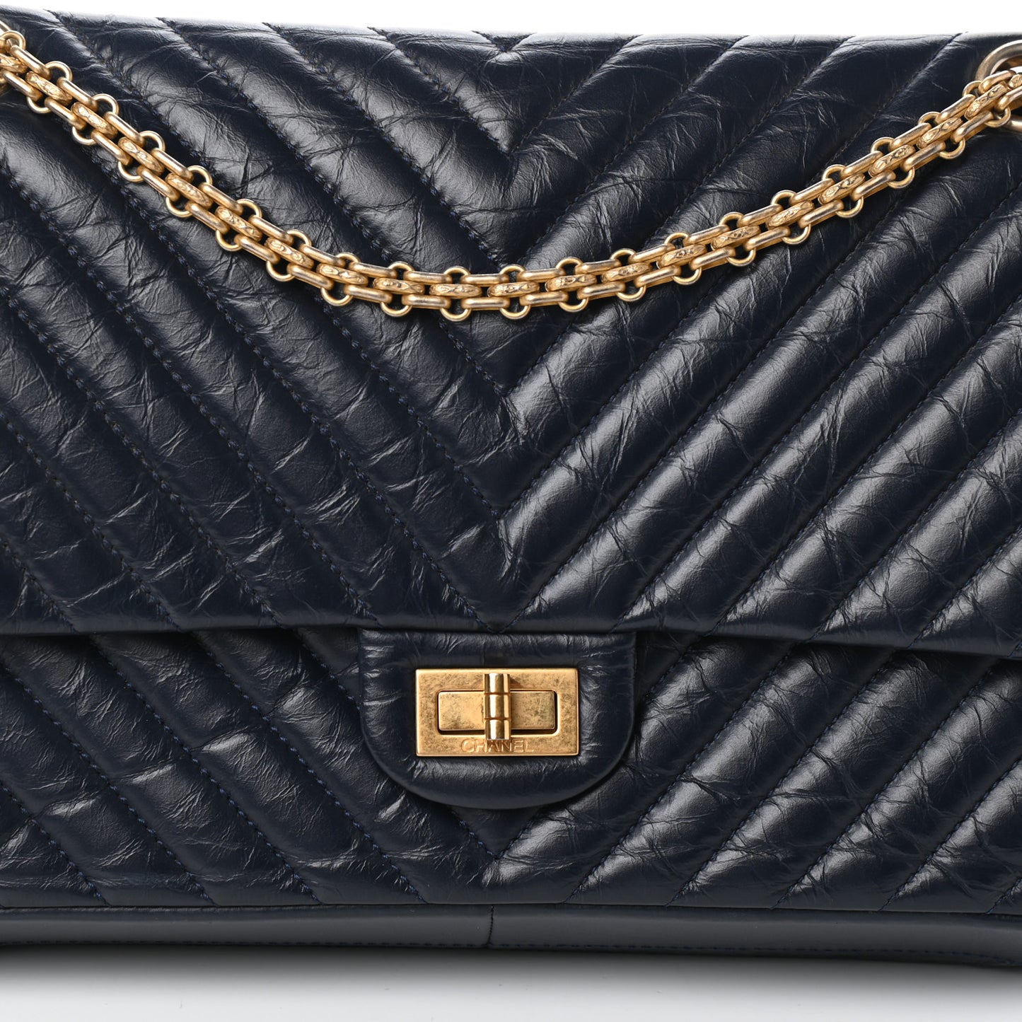 Aged Calfskin Chevron Quilted 2.55 Reissue 226 Flap Navy Blue