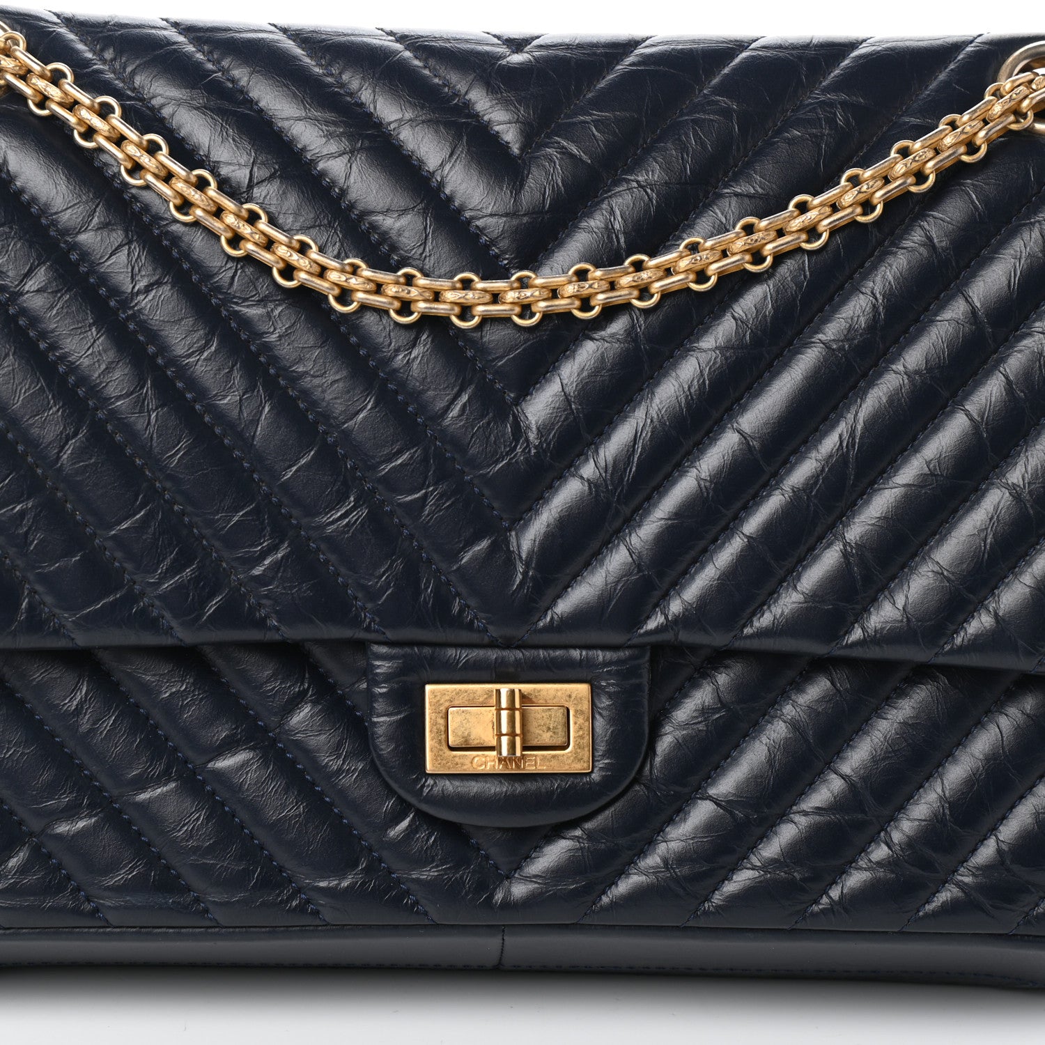 Chanel Aged Calfskin Chevron Quilted 2.55 Reissue 226 Flap Navy Blue 8 of 10