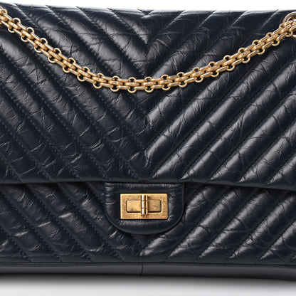 Chanel Aged Calfskin Chevron Quilted 2.55 Reissue 226 Flap Navy Blue 8 of 10