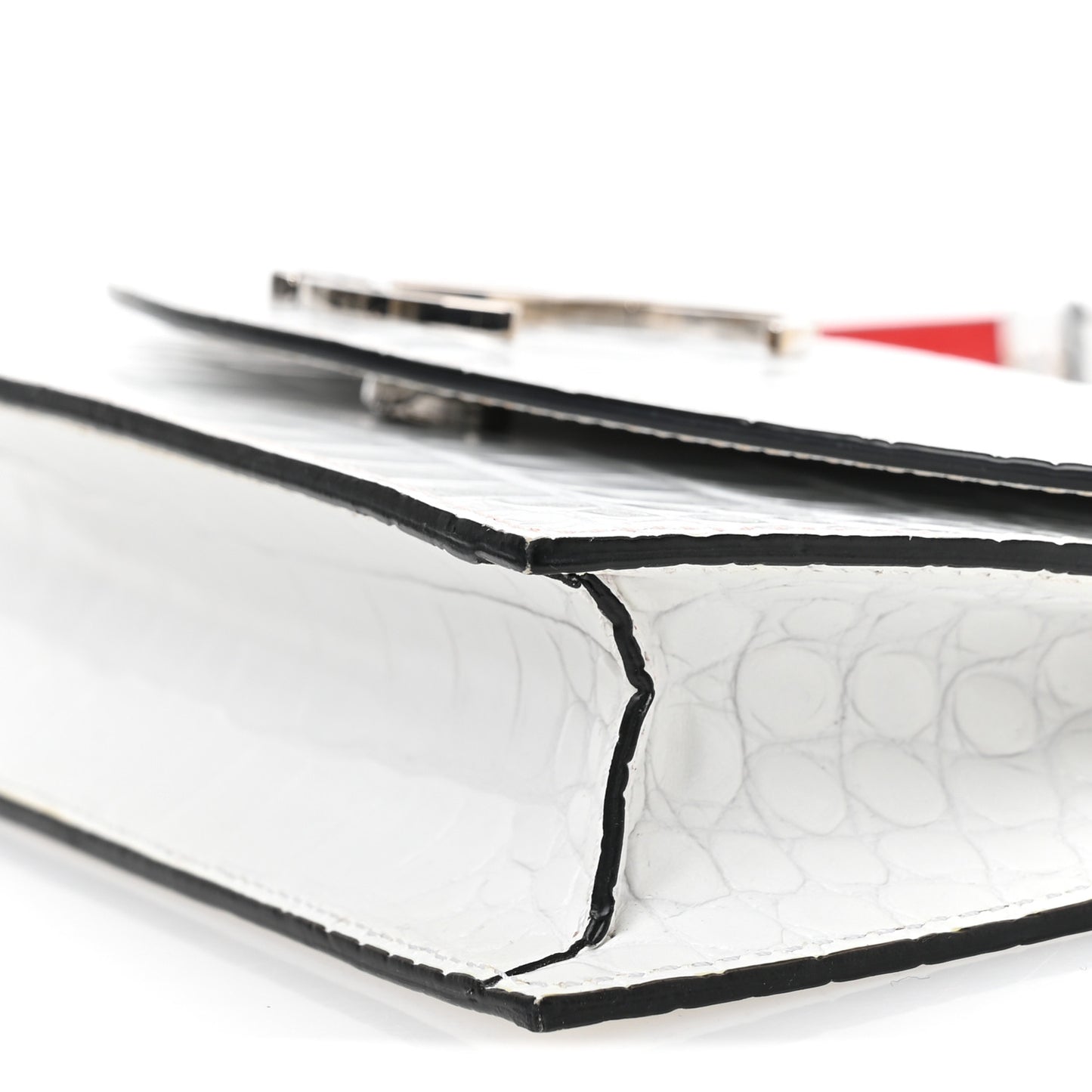 Calfskin Crocodile Embossed Loubi54 Crossbody Clutch White