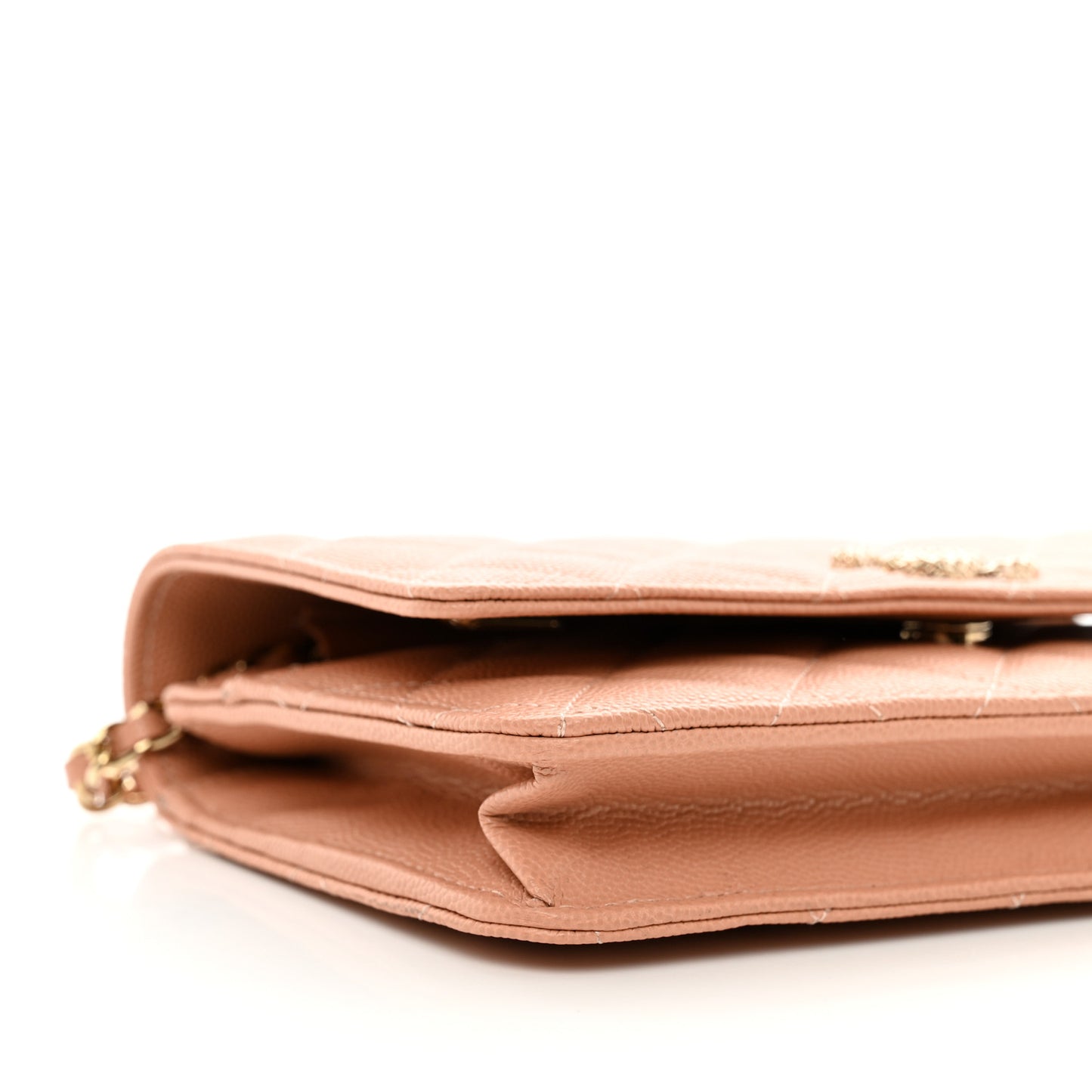Caviar Quilted Perforated Metal CC Wallet On Chain WOC Beige