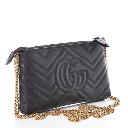 Gucci Calfskin Matelasse Mini GG Marmont Chain Bag Black 3 of 10