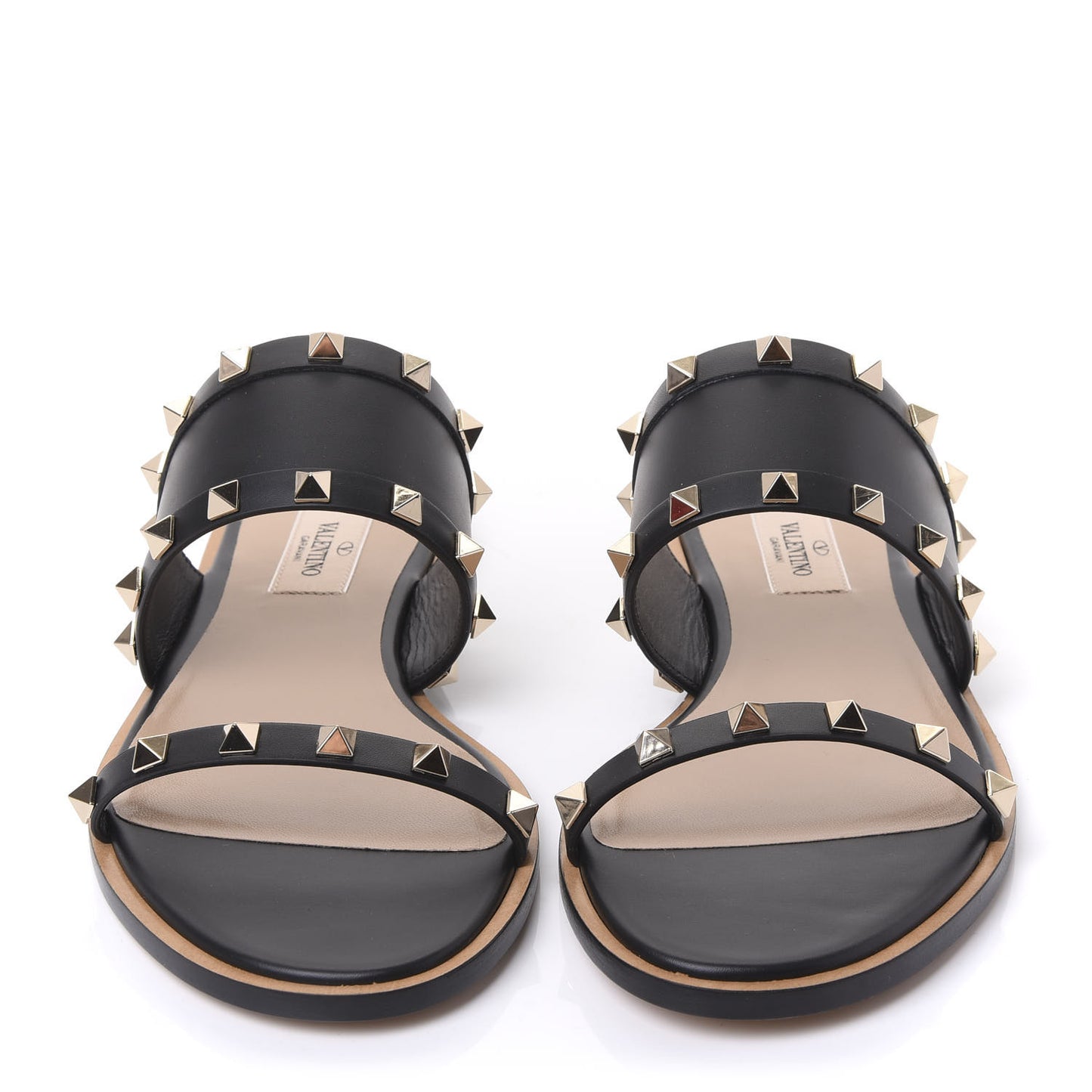 Nappa Rockstud Flat Sandals 38.5 Black