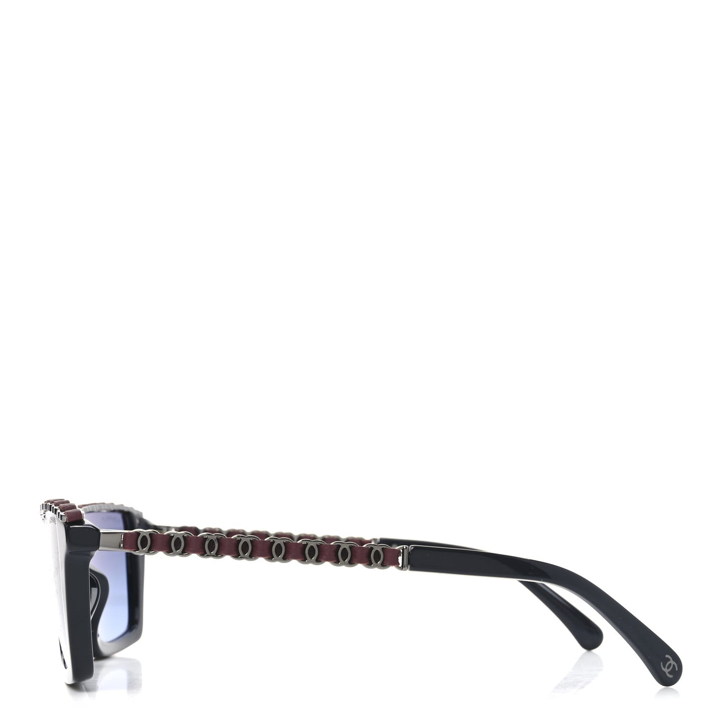 Acetate Metal Calfskin CC Square Sunglasses 5548-Q-A Black Burgundy