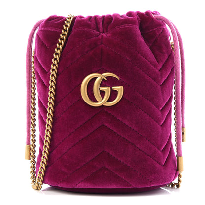 Gucci Velvet Matelasse Mini GG Marmont 2.0 Bucket Bag Fuchsia Violet Cyclamen 1 of 7