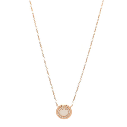 Tiffany 18K Rose Gold Diamond Mother of Pearl Small T Circle Pendant Necklace 1 of 5