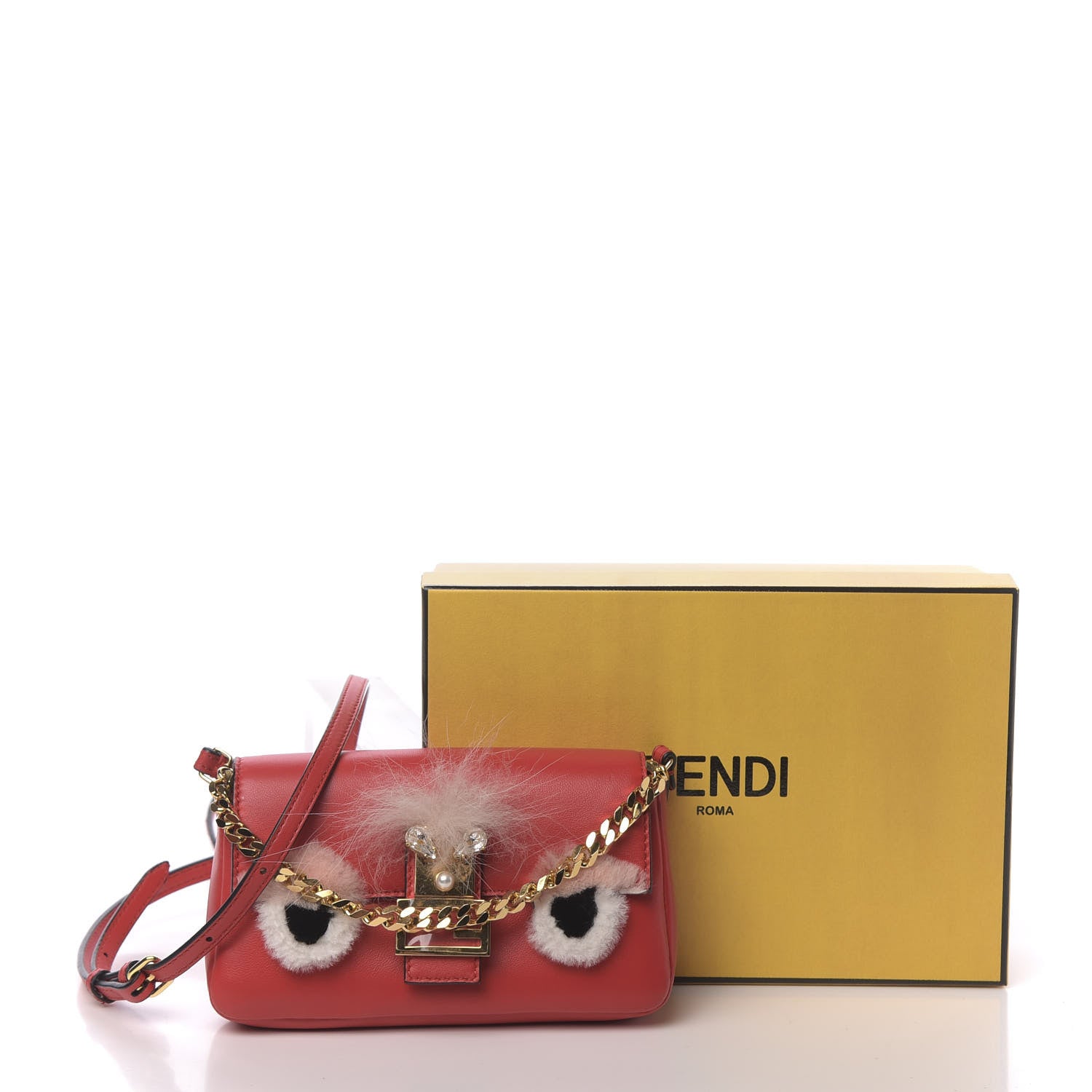 Fendi Nappa Rabbit Fox Fur Micro Buggie Baguette Fiamma Rosa 12 of 12