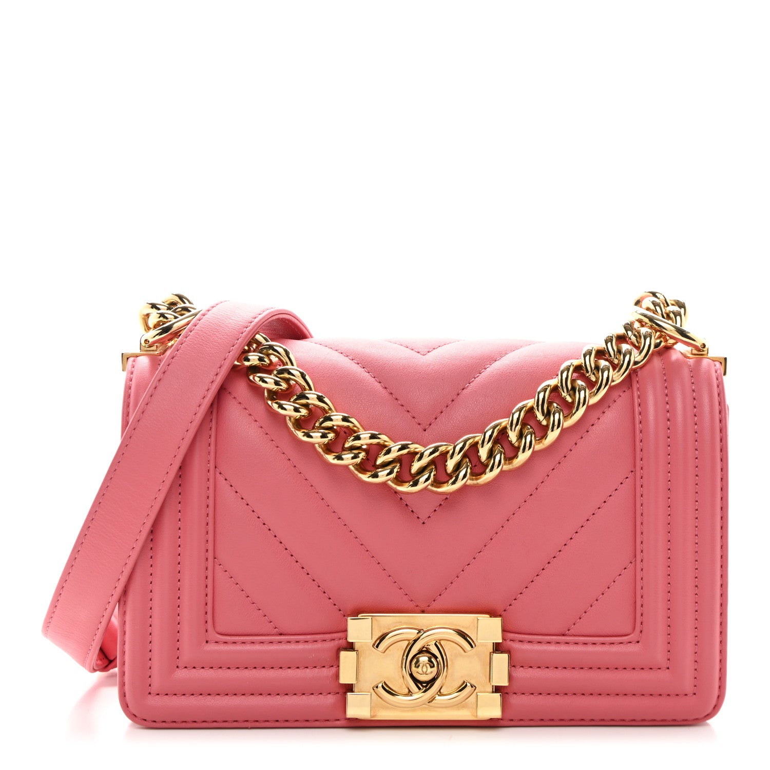 Chanel Calfskin Chevron Quilted Small Boy Flap Pink 1 of 10