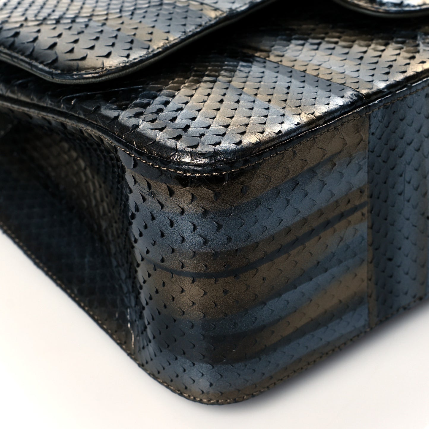 Metallic Snakeskin Jumbo Double Flap Black Gold Grey