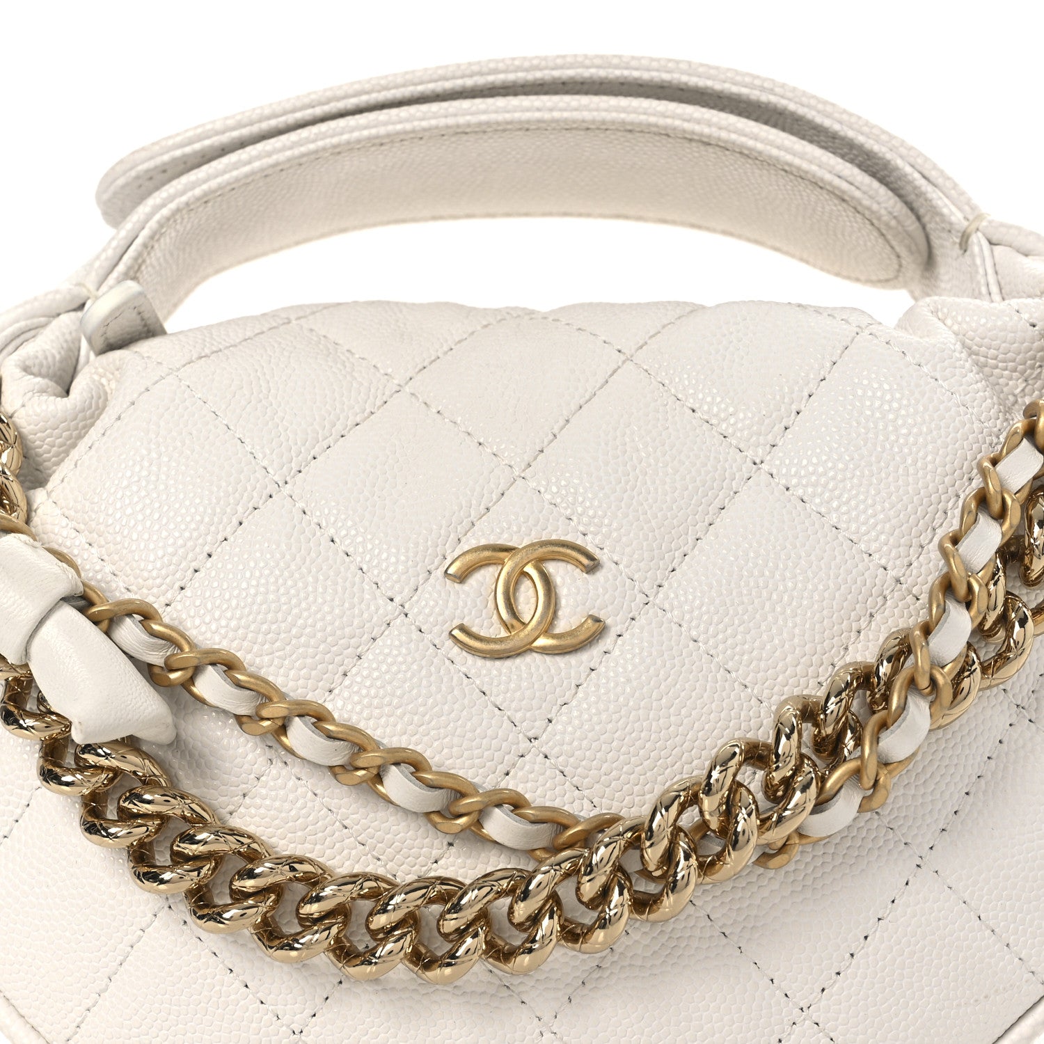 Chanel Shiny Caviar Quilted Bow Pouch Hobo White 8 of 11