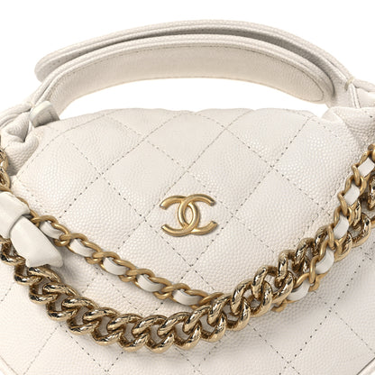 Chanel Shiny Caviar Quilted Bow Pouch Hobo White 8 of 11