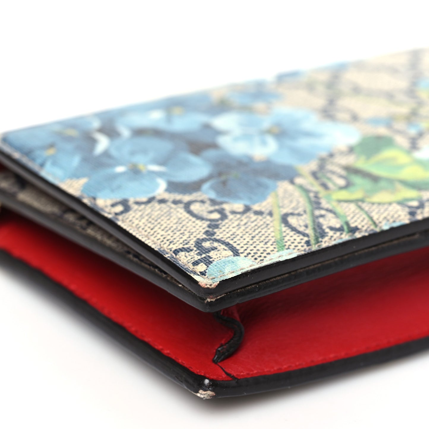 GG Supreme Monogram Blooms Chain Wallet Blue