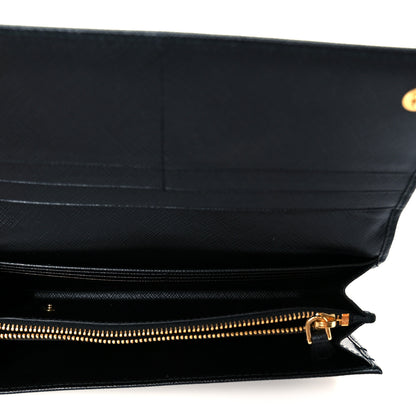 Prada Saffiano Metal Continental Flap Wallet Black 11 of 18