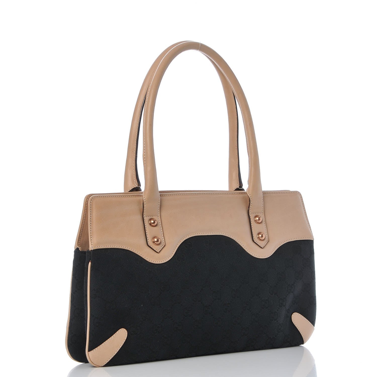 Gucci Monogram Horsebit Chain Shoulder Bag Beige Black 3 of 14