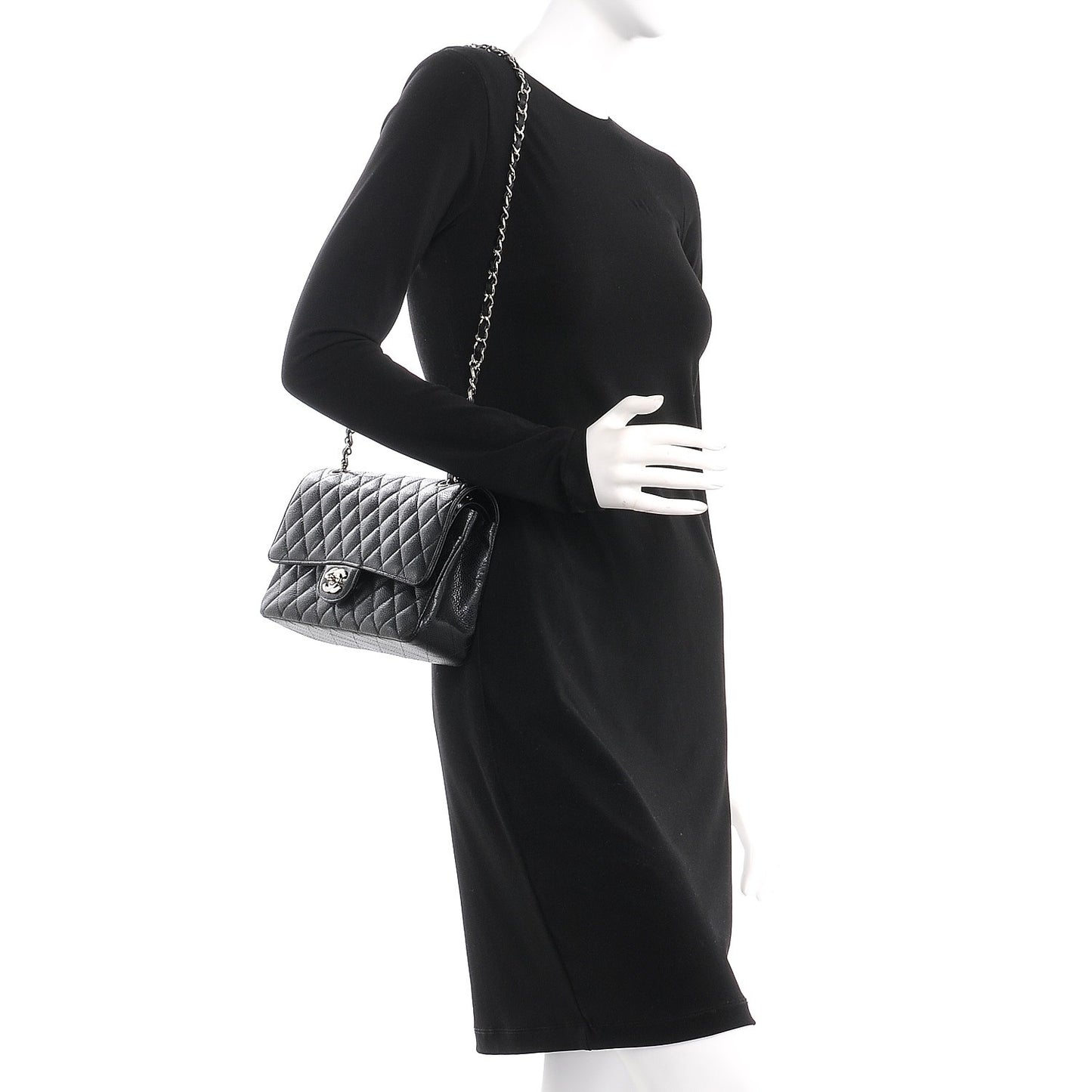 Caviar Quilted Medium Double Flap Black