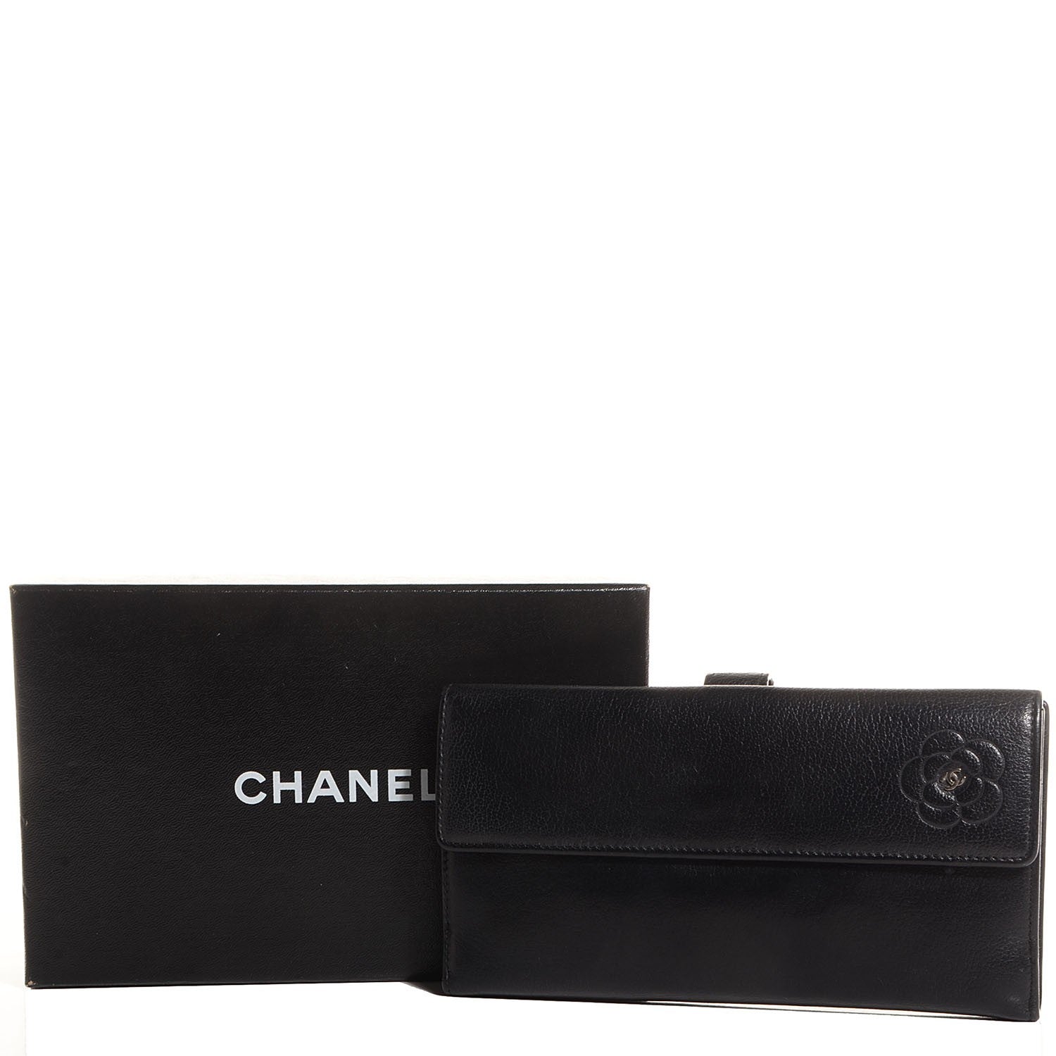 Chanel Goatskin Camellia Embossed Flap Wallet Black 8 of 8