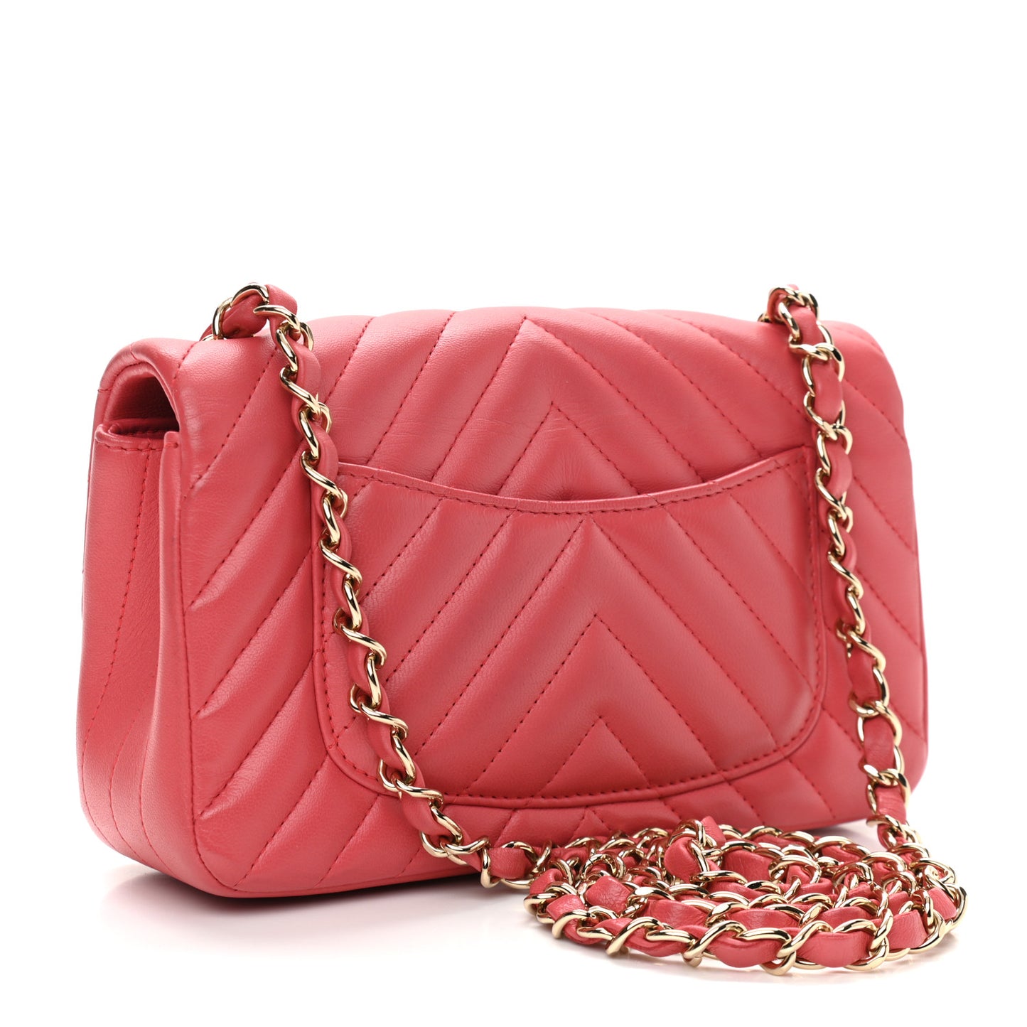 Lambskin Chevron Quilted Mini Rectangular Flap Pink