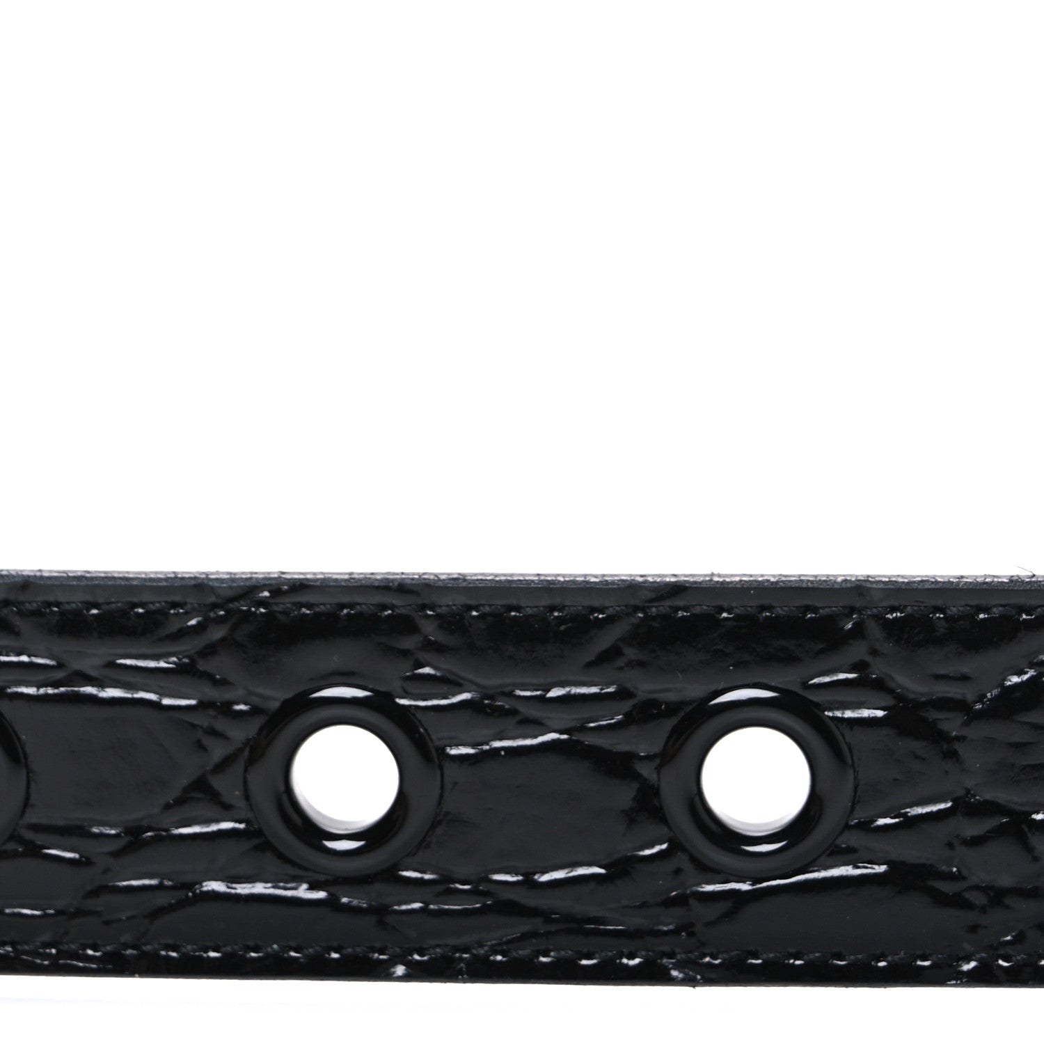 Saint Laurent Snakeskin Calfskin Crocodile Embossed Buckle Belt Black 3 of 6