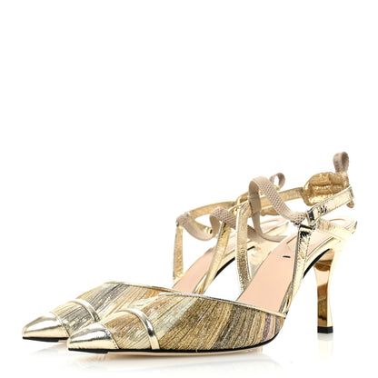 Fendi Laminated Fabric Nappa Colibri Lite 85mm Slingback Pumps 38.5 Gold Platino 4 of 9