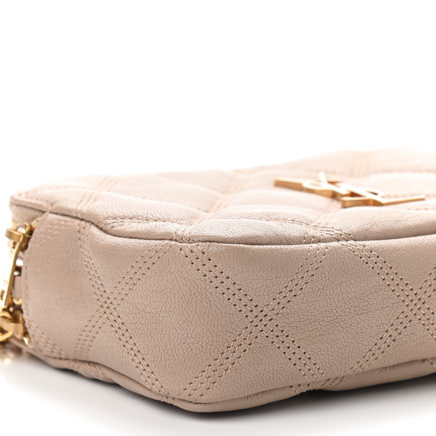 Saint Laurent Grained Lambskin Quilted Mini Becky Double Zip Bag Dark Beige 9 of 10