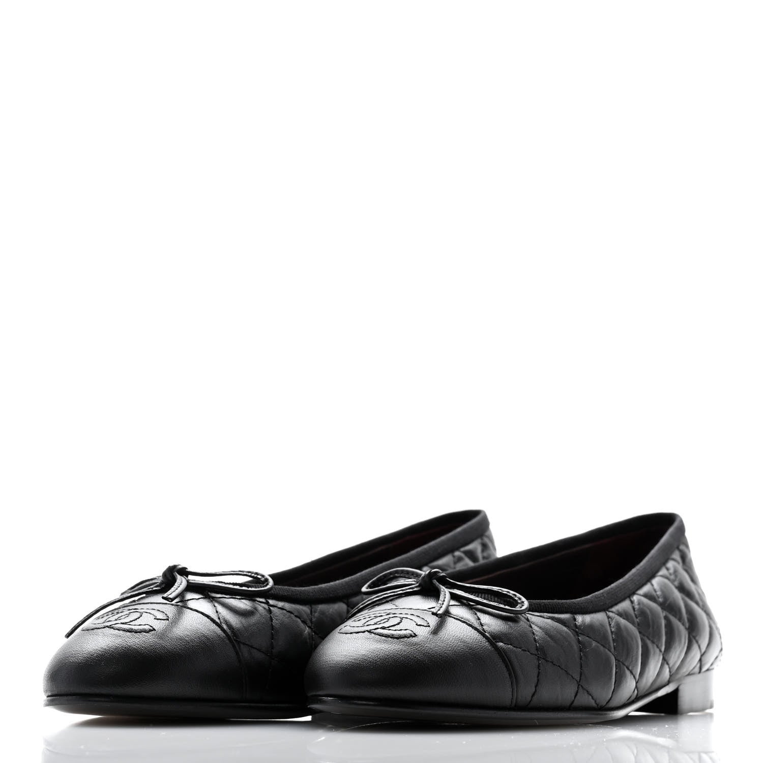 Chanel Aged Calfskin Quilted CC Cap Toe Ballerina Flats 36.5 Black 3 of 10