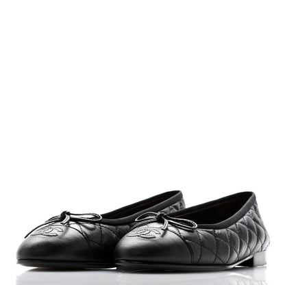 Chanel Aged Calfskin Quilted CC Cap Toe Ballerina Flats 36.5 Black 3 of 10