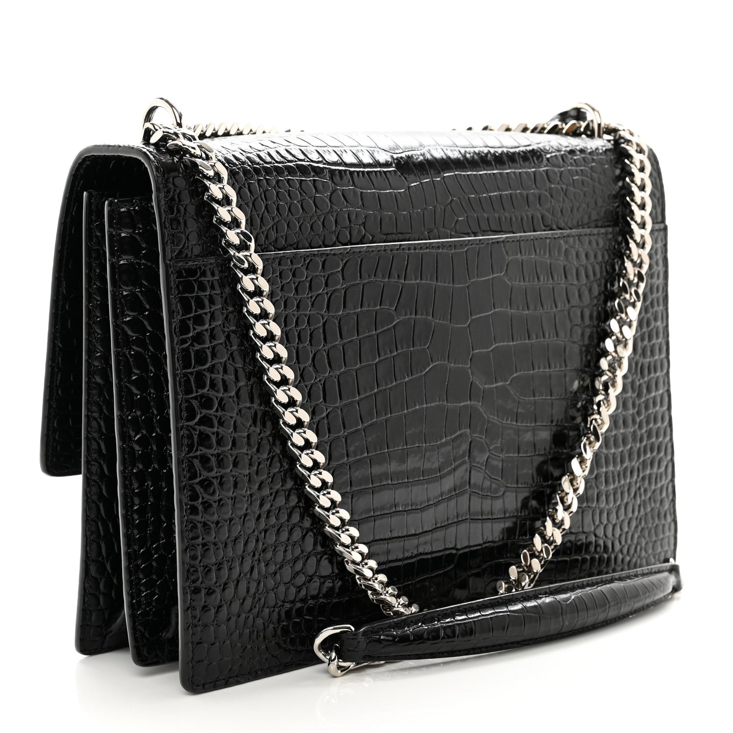 Calfskin Crocodile Embossed Large Monogram Sunset Black